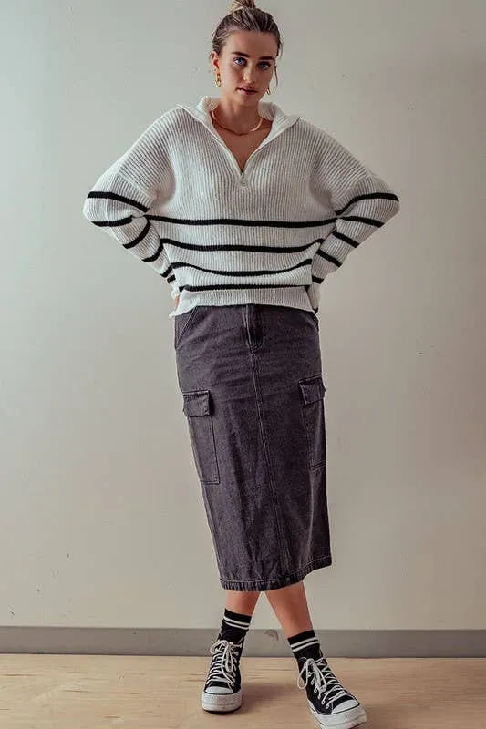 Midi Cargo Denim Skirt