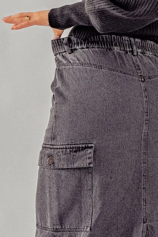 Midi Cargo Denim Skirt
