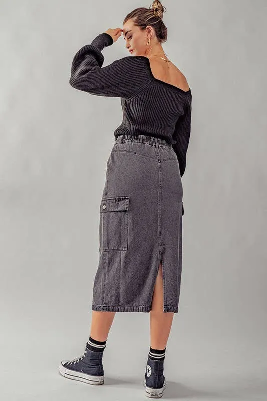 Midi Cargo Denim Skirt