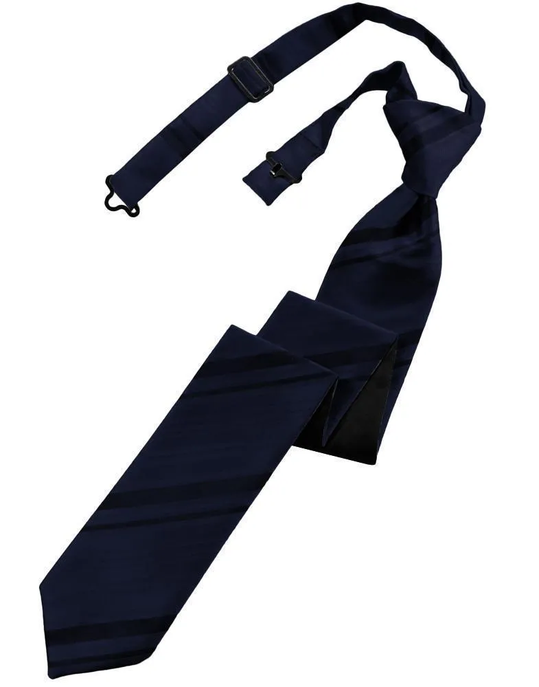 Midnight Blue Striped Satin Skinny Necktie