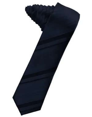Midnight Blue Striped Satin Skinny Necktie