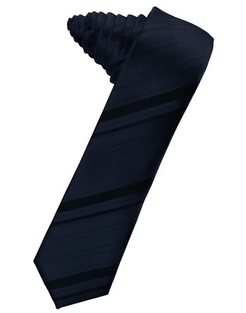 Midnight Blue Striped Satin Skinny Necktie