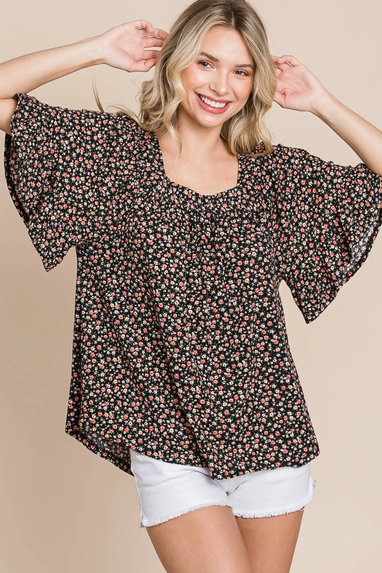 Nellie Floral Bell Sleeves Top