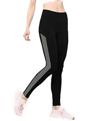 Neu Look Gym wear Leggings Ankle Length Workout Trousers | Stretchable Striped Jeggings | High Waist Sports Fitness Yoga Track Pants for Girls & Women (Grey, X-Large)