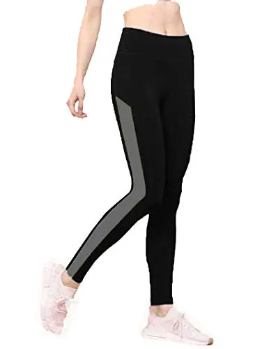 Neu Look Gym wear Leggings Ankle Length Workout Trousers | Stretchable Striped Jeggings | High Waist Sports Fitness Yoga Track Pants for Girls & Women (Grey, X-Large)