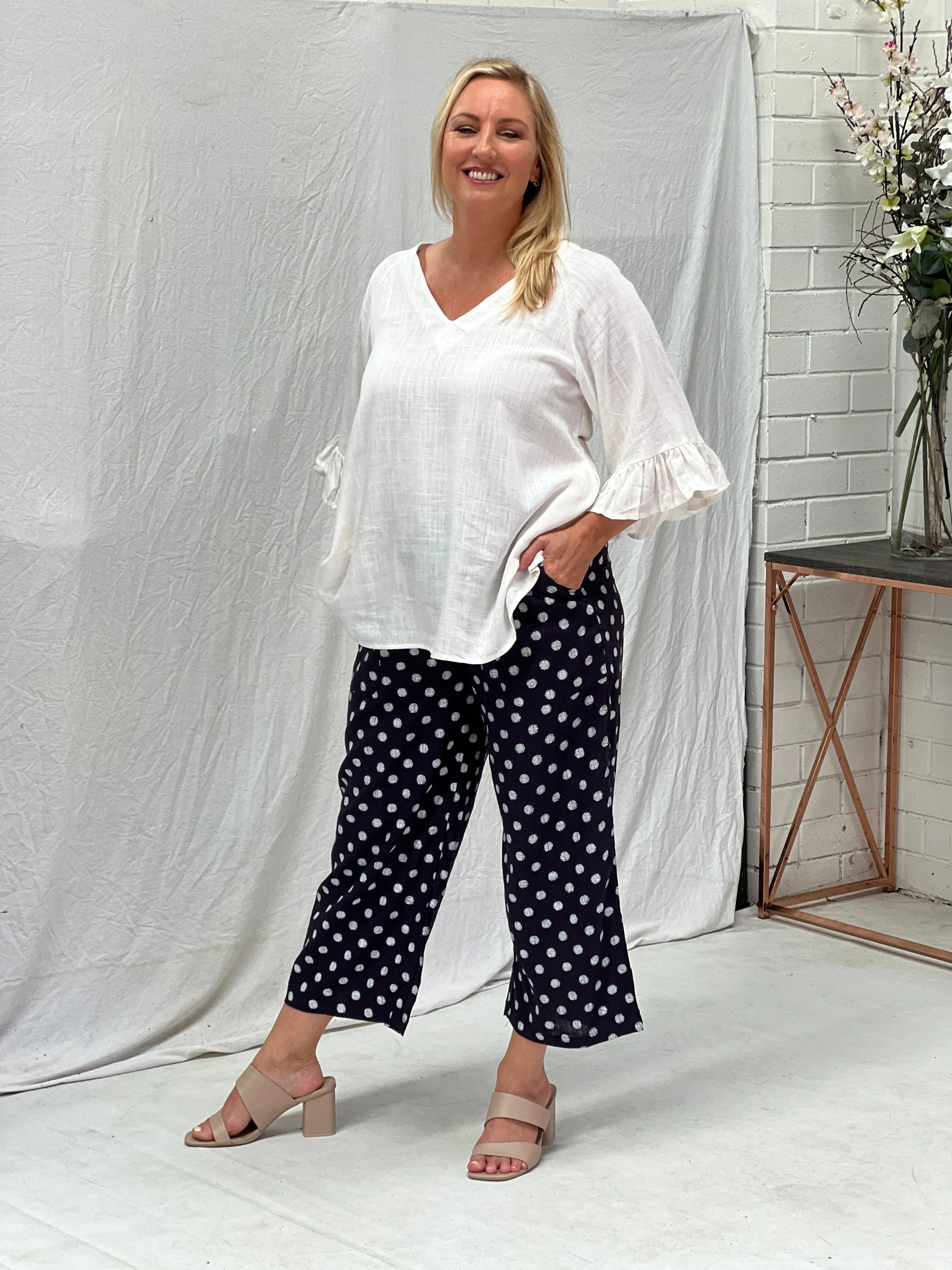 Niylah Spot Linen Pants