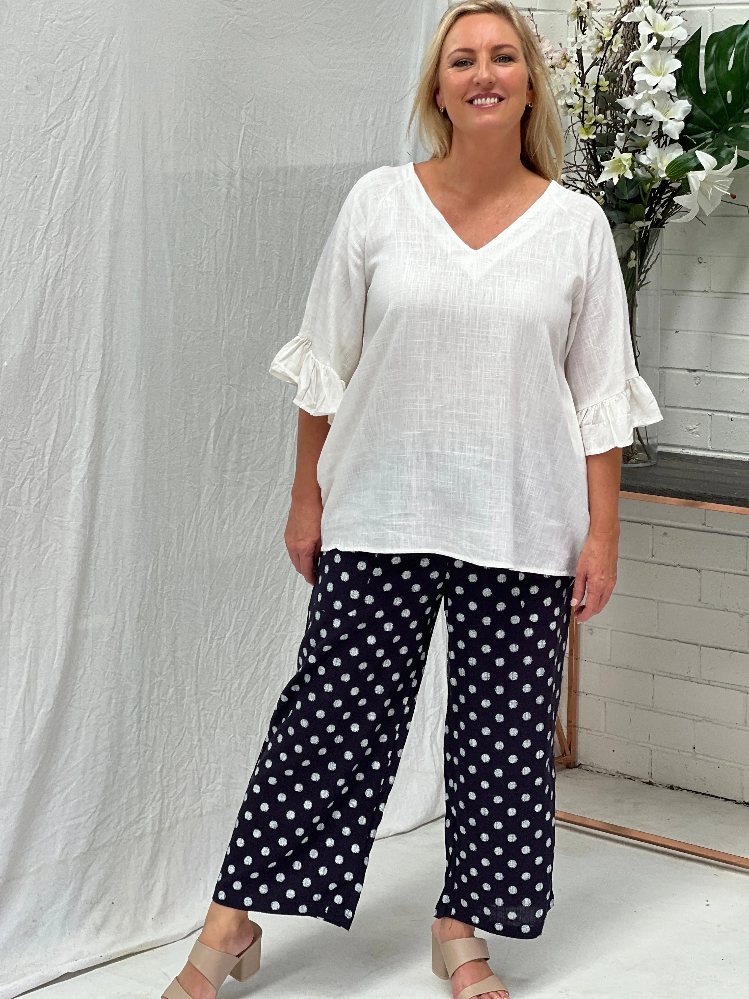 Niylah Spot Linen Pants