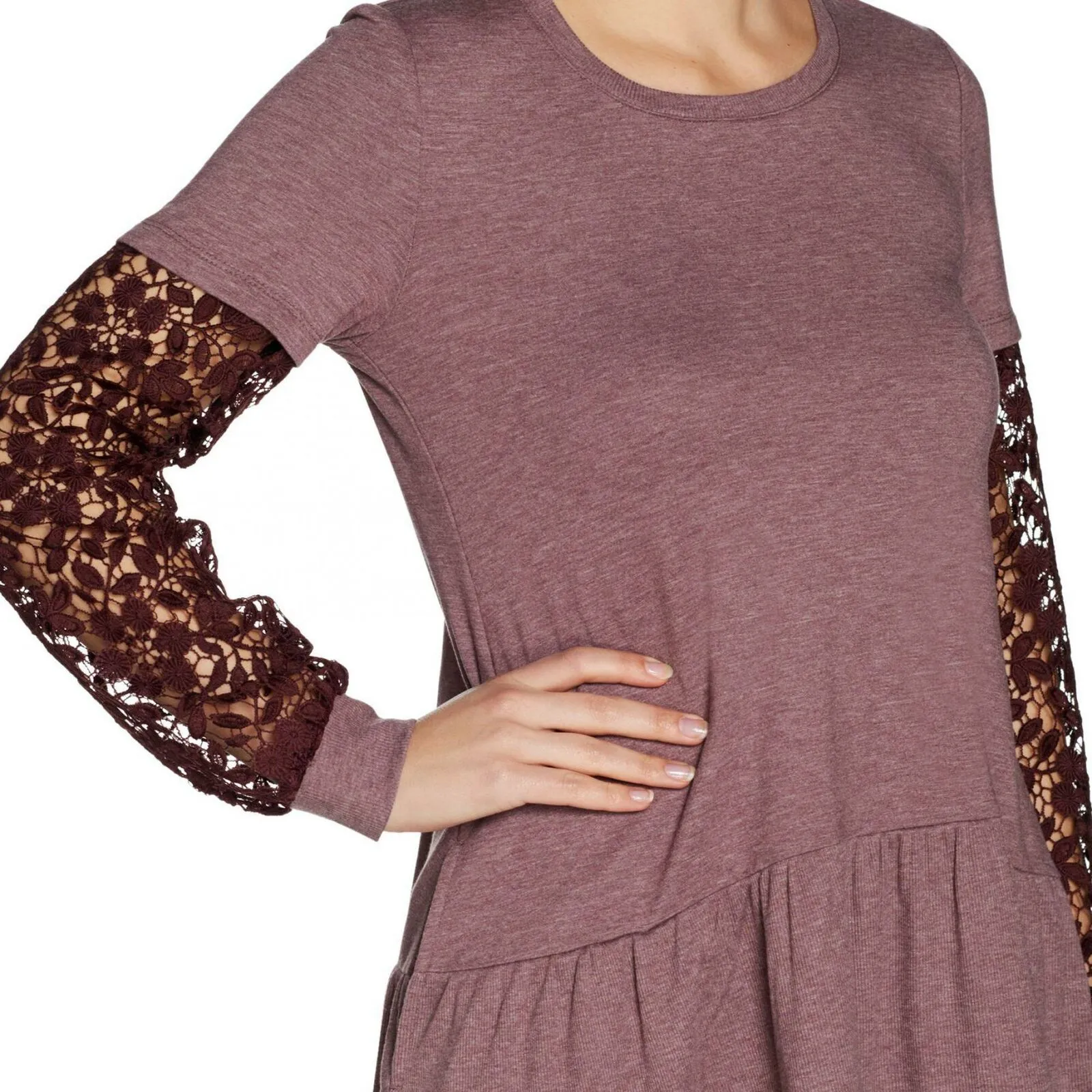NWT LOGO Lounge French Terry Crochet Sleeve Peplum Top. A299623 Large