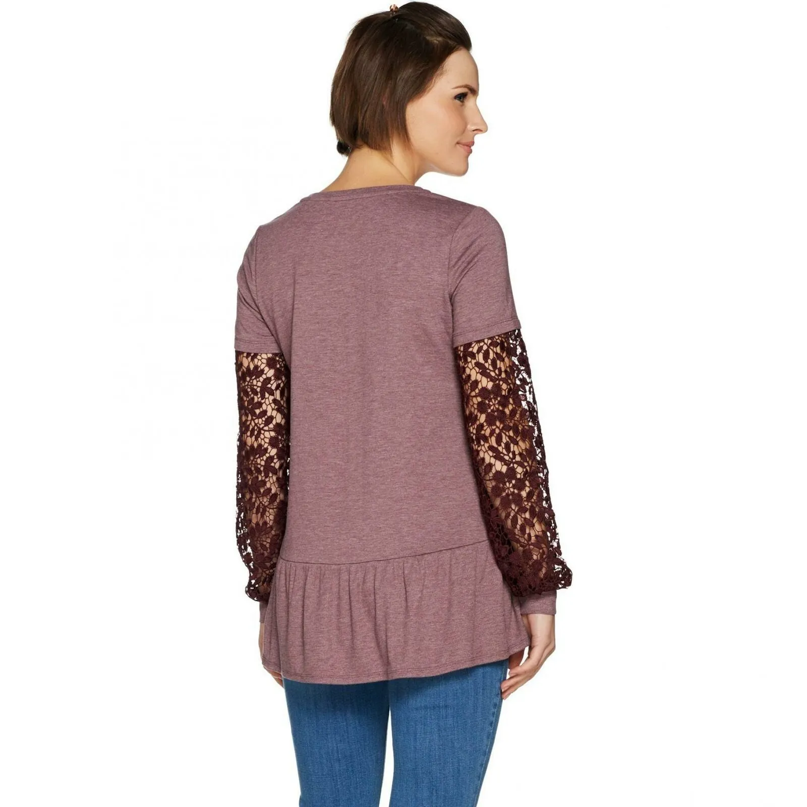 NWT LOGO Lounge French Terry Crochet Sleeve Peplum Top. A299623 Large