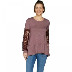 NWT LOGO Lounge French Terry Crochet Sleeve Peplum Top. A299623 Large