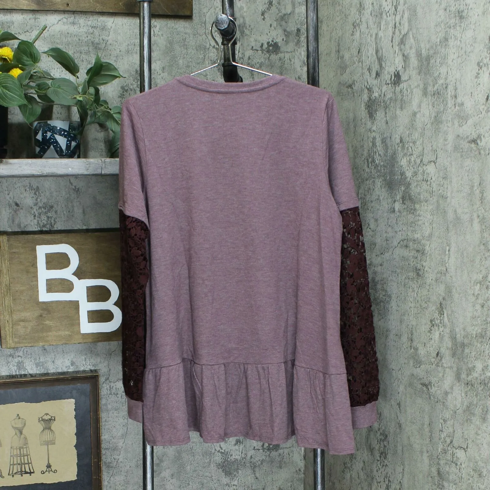 NWT LOGO Lounge French Terry Crochet Sleeve Peplum Top. A299623 Large