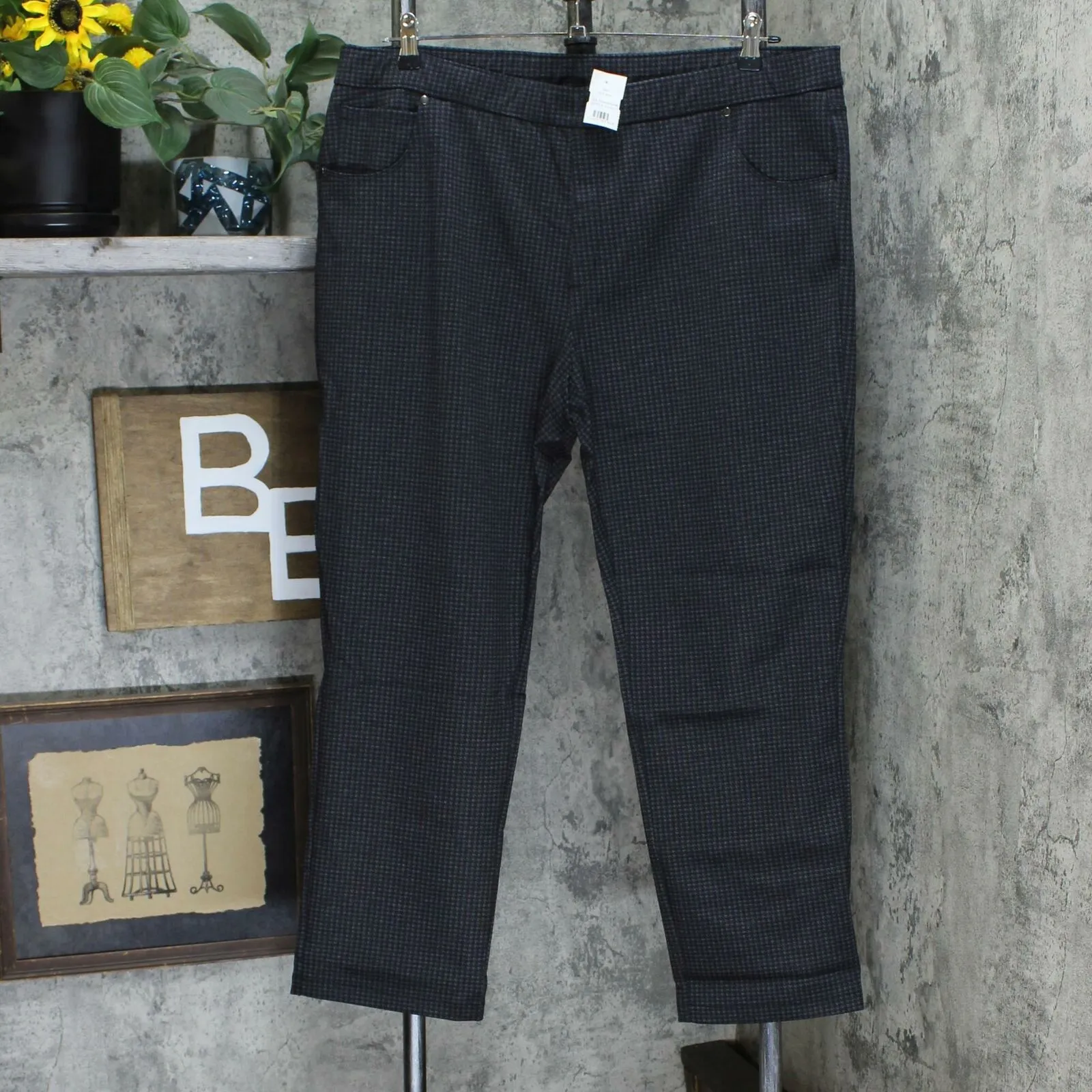 NWT Susan Graver Womens Regular Printed Ponte Faux Fly Pull-On Pants. A310717 XL