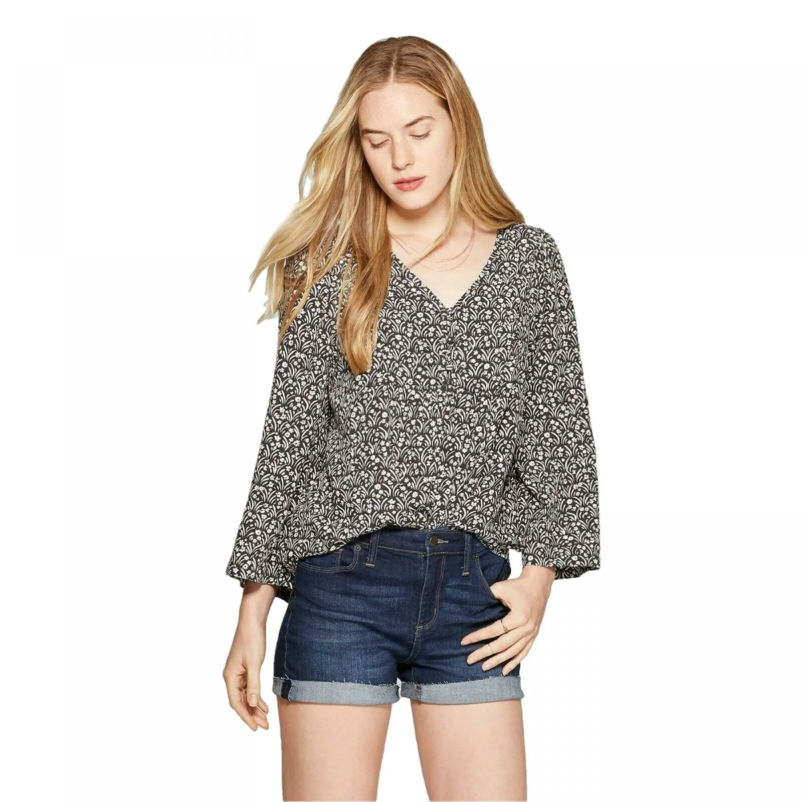 NWT Universal Thread Women's Long Sleeve V-Neck Peasant Top. 00560286 X-Small