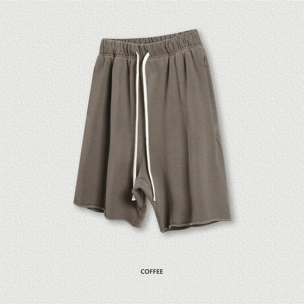 Obsidian Phoenix Luxury 420gsm Retro Washed Shorts - Unisex Loose-Fit Drawstring Knee-Length Cotton Streetwear Pants