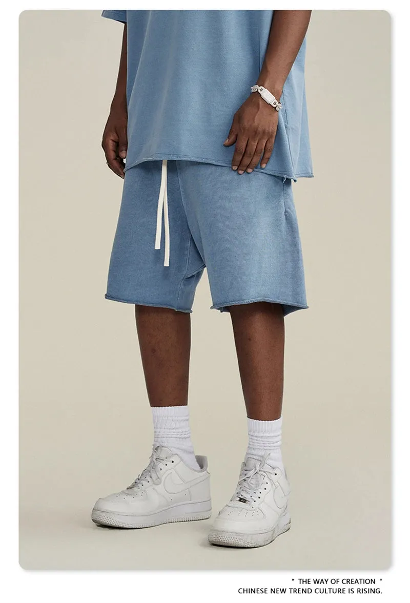 Obsidian Phoenix Luxury 420gsm Retro Washed Shorts - Unisex Loose-Fit Drawstring Knee-Length Cotton Streetwear Pants