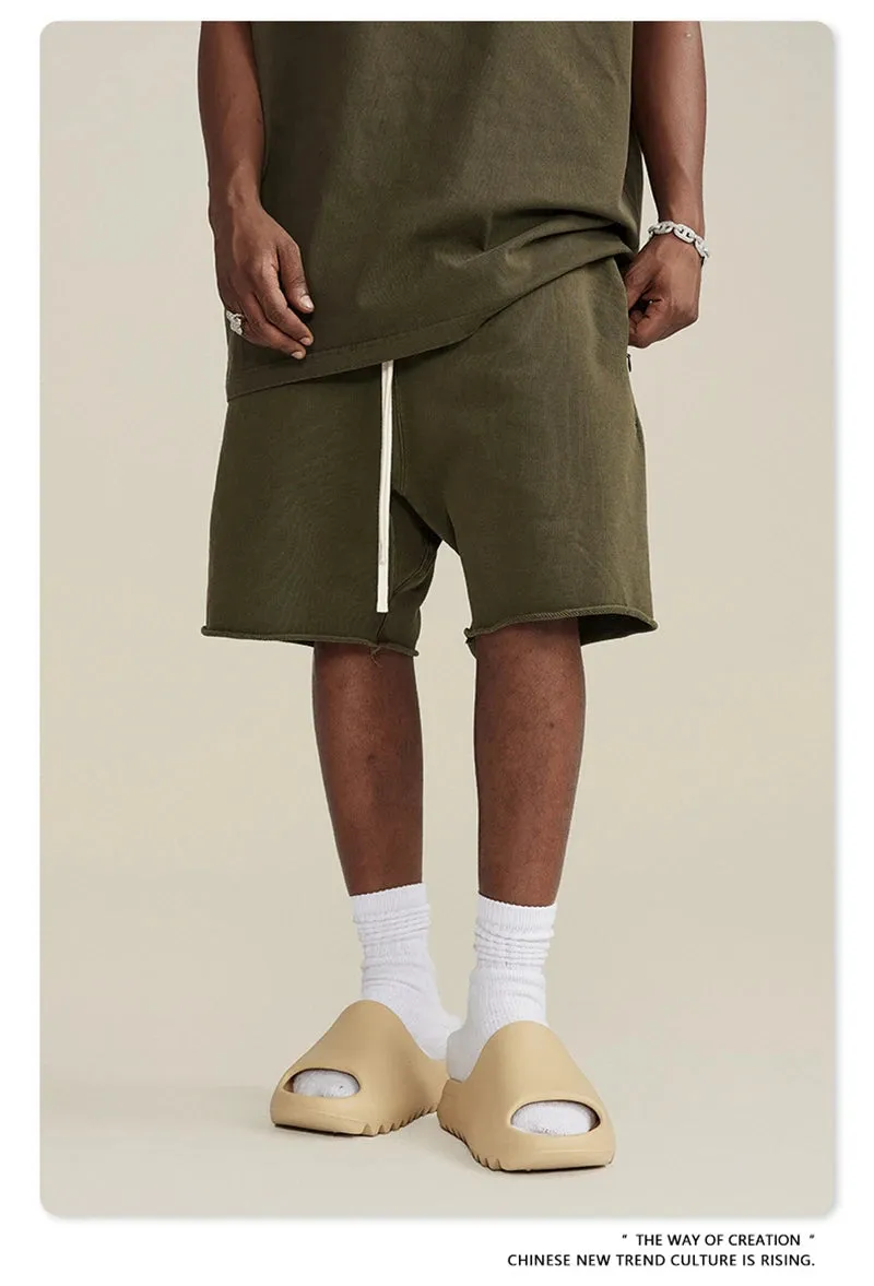 Obsidian Phoenix Luxury 420gsm Retro Washed Shorts - Unisex Loose-Fit Drawstring Knee-Length Cotton Streetwear Pants