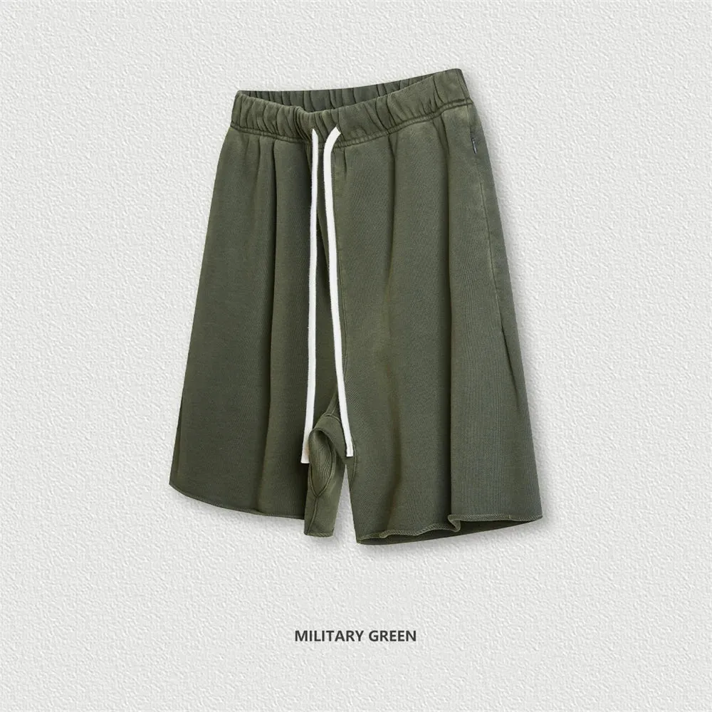 Obsidian Phoenix Luxury 420gsm Retro Washed Shorts - Unisex Loose-Fit Drawstring Knee-Length Cotton Streetwear Pants