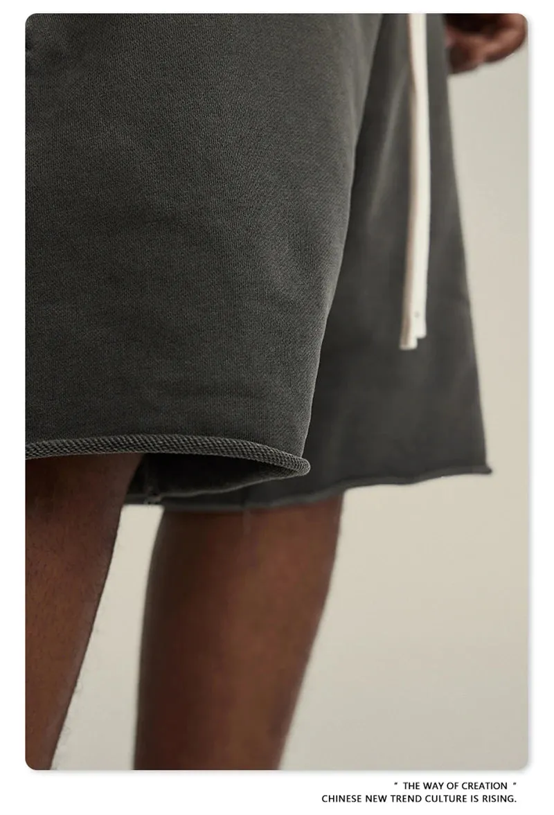 Obsidian Phoenix Luxury 420gsm Retro Washed Shorts - Unisex Loose-Fit Drawstring Knee-Length Cotton Streetwear Pants