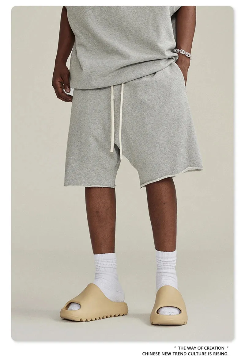 Obsidian Phoenix Luxury 420gsm Retro Washed Shorts - Unisex Loose-Fit Drawstring Knee-Length Cotton Streetwear Pants