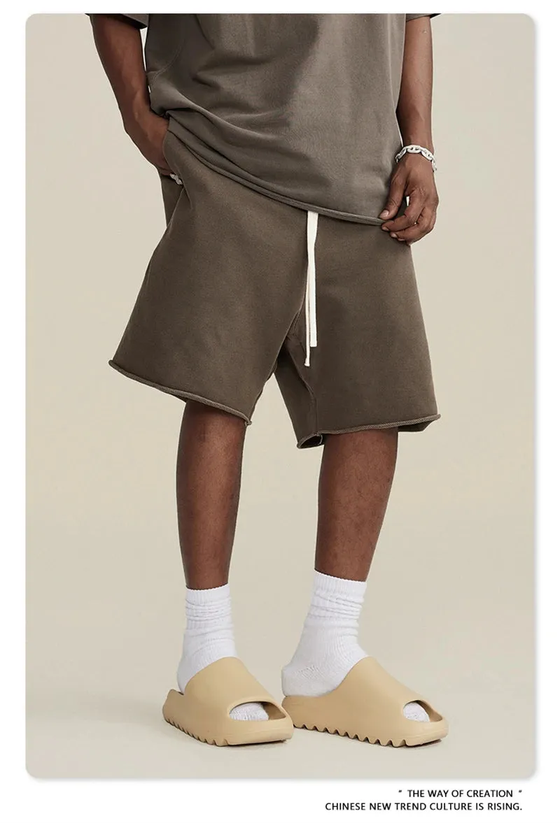 Obsidian Phoenix Luxury 420gsm Retro Washed Shorts - Unisex Loose-Fit Drawstring Knee-Length Cotton Streetwear Pants