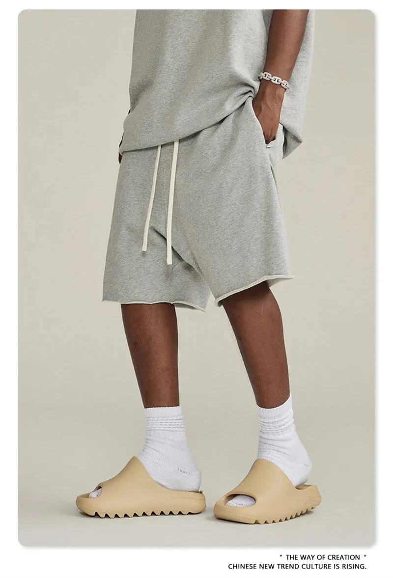 Obsidian Phoenix Luxury 420gsm Retro Washed Shorts - Unisex Loose-Fit Drawstring Knee-Length Cotton Streetwear Pants