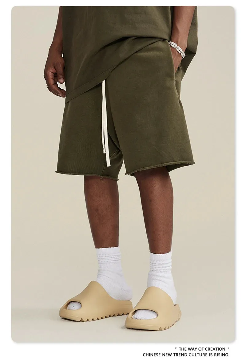 Obsidian Phoenix Luxury 420gsm Retro Washed Shorts - Unisex Loose-Fit Drawstring Knee-Length Cotton Streetwear Pants