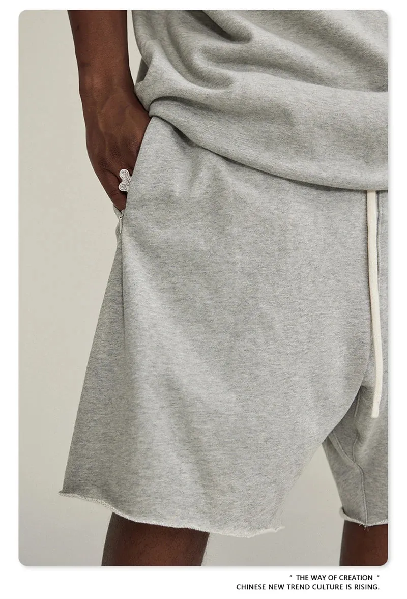 Obsidian Phoenix Luxury 420gsm Retro Washed Shorts - Unisex Loose-Fit Drawstring Knee-Length Cotton Streetwear Pants