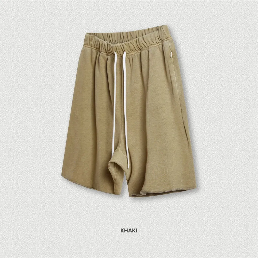 Obsidian Phoenix Luxury 420gsm Retro Washed Shorts - Unisex Loose-Fit Drawstring Knee-Length Cotton Streetwear Pants