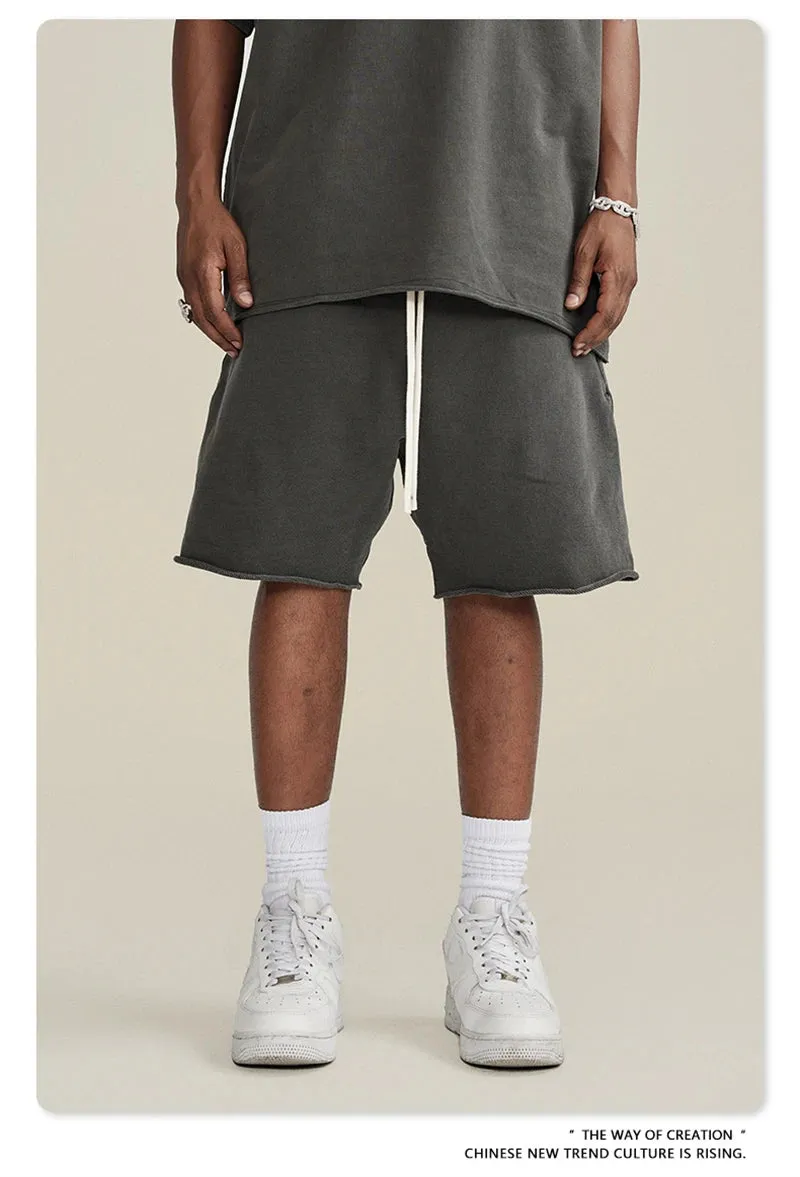 Obsidian Phoenix Luxury 420gsm Retro Washed Shorts - Unisex Loose-Fit Drawstring Knee-Length Cotton Streetwear Pants