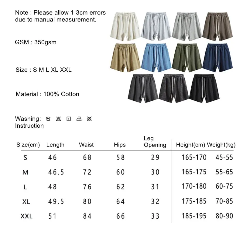 Obsidian Phoenix Luxury 420gsm Retro Washed Shorts - Unisex Loose-Fit Drawstring Knee-Length Cotton Streetwear Pants