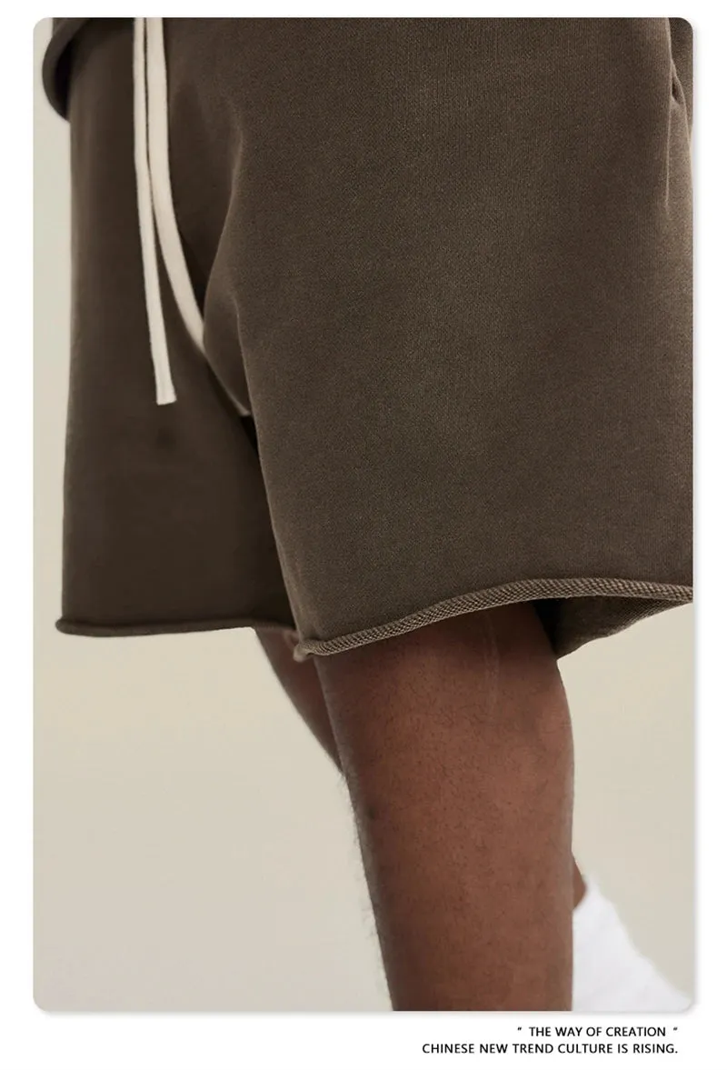 Obsidian Phoenix Luxury 420gsm Retro Washed Shorts - Unisex Loose-Fit Drawstring Knee-Length Cotton Streetwear Pants