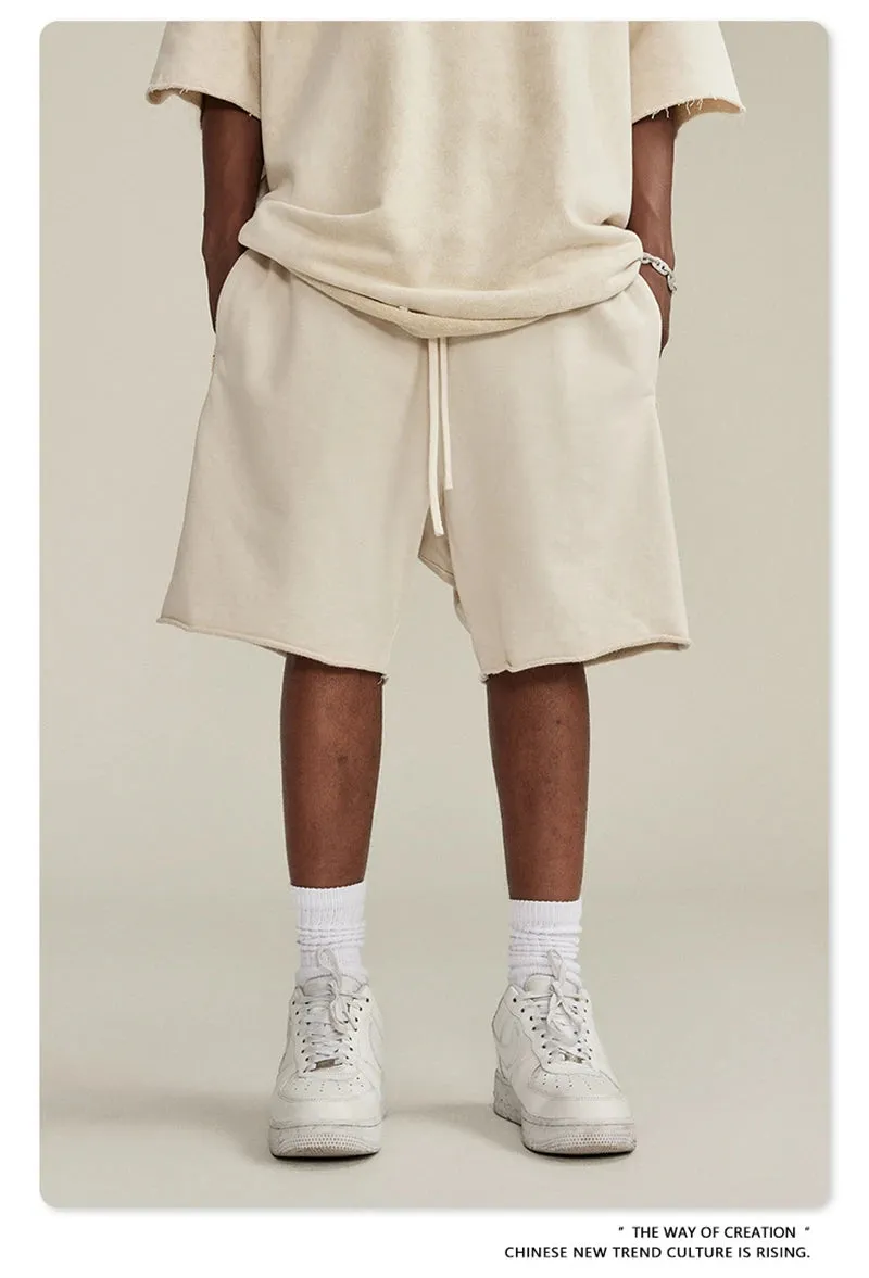 Obsidian Phoenix Luxury 420gsm Retro Washed Shorts - Unisex Loose-Fit Drawstring Knee-Length Cotton Streetwear Pants