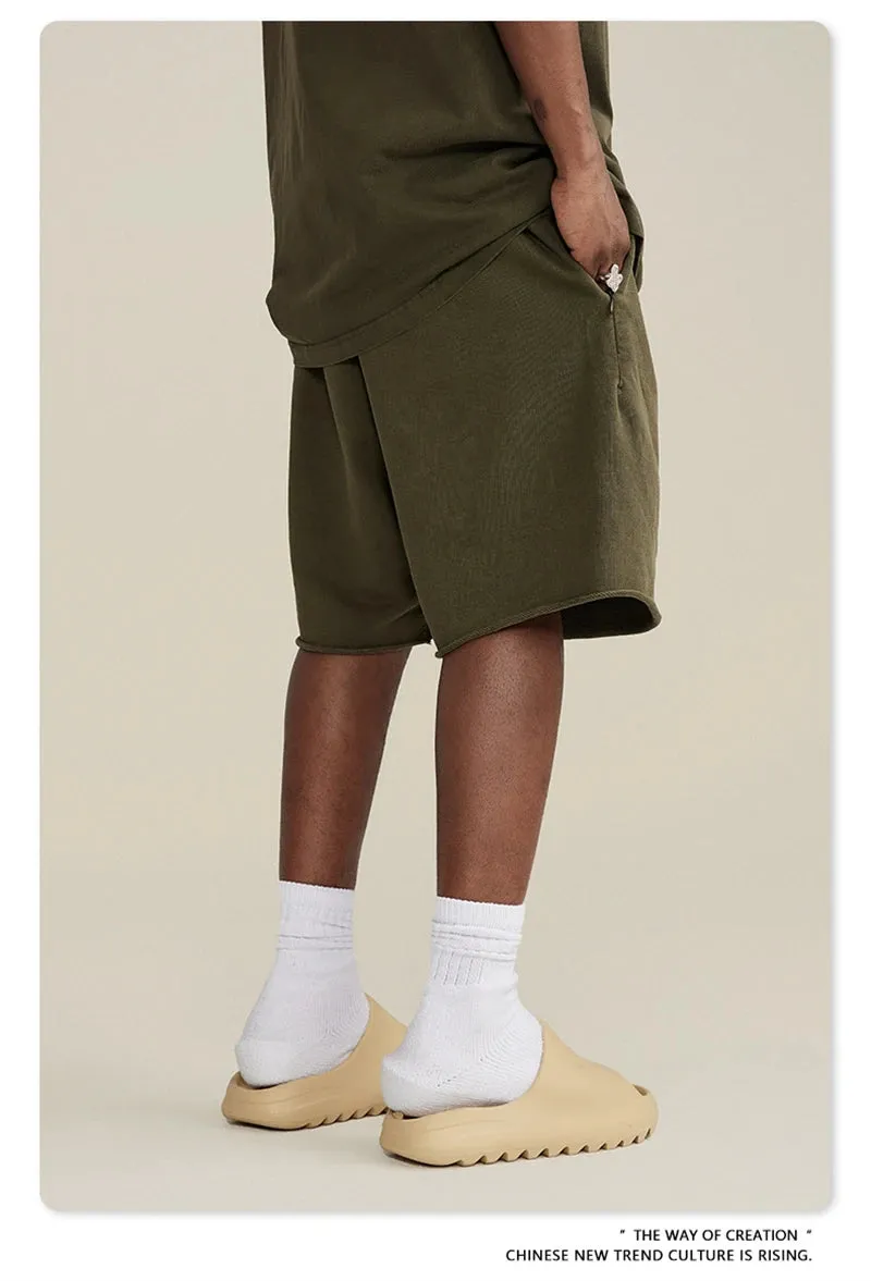 Obsidian Phoenix Luxury 420gsm Retro Washed Shorts - Unisex Loose-Fit Drawstring Knee-Length Cotton Streetwear Pants