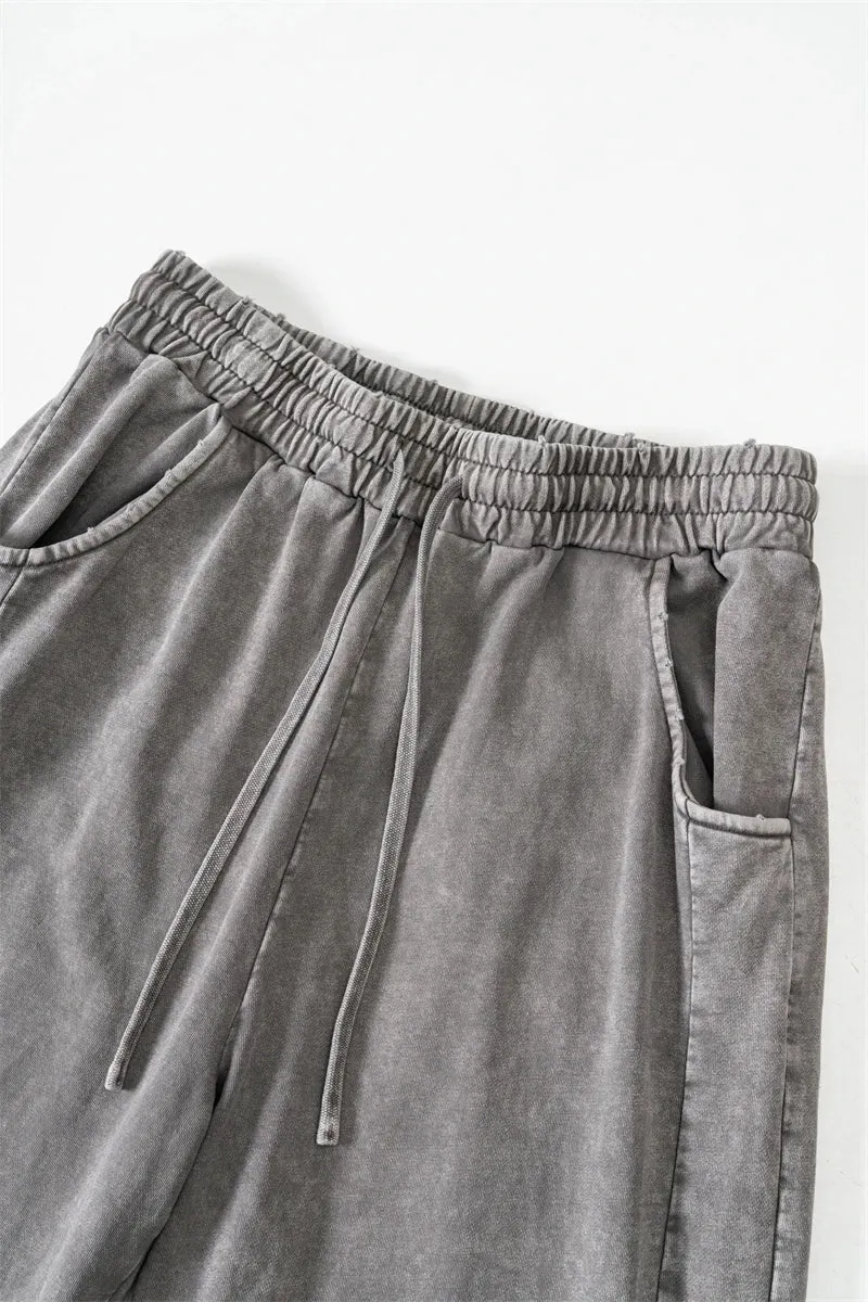 Obsidian Phoenix Luxury Retro Washed Cotton Pants - Unisex 330gsm Distressed Loose-Fit Straight Trousers