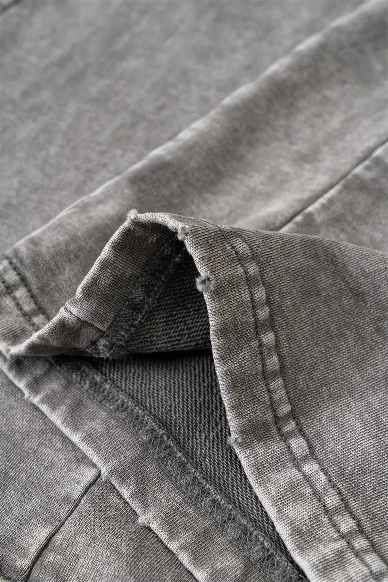 Obsidian Phoenix Luxury Retro Washed Cotton Pants - Unisex 330gsm Distressed Loose-Fit Straight Trousers
