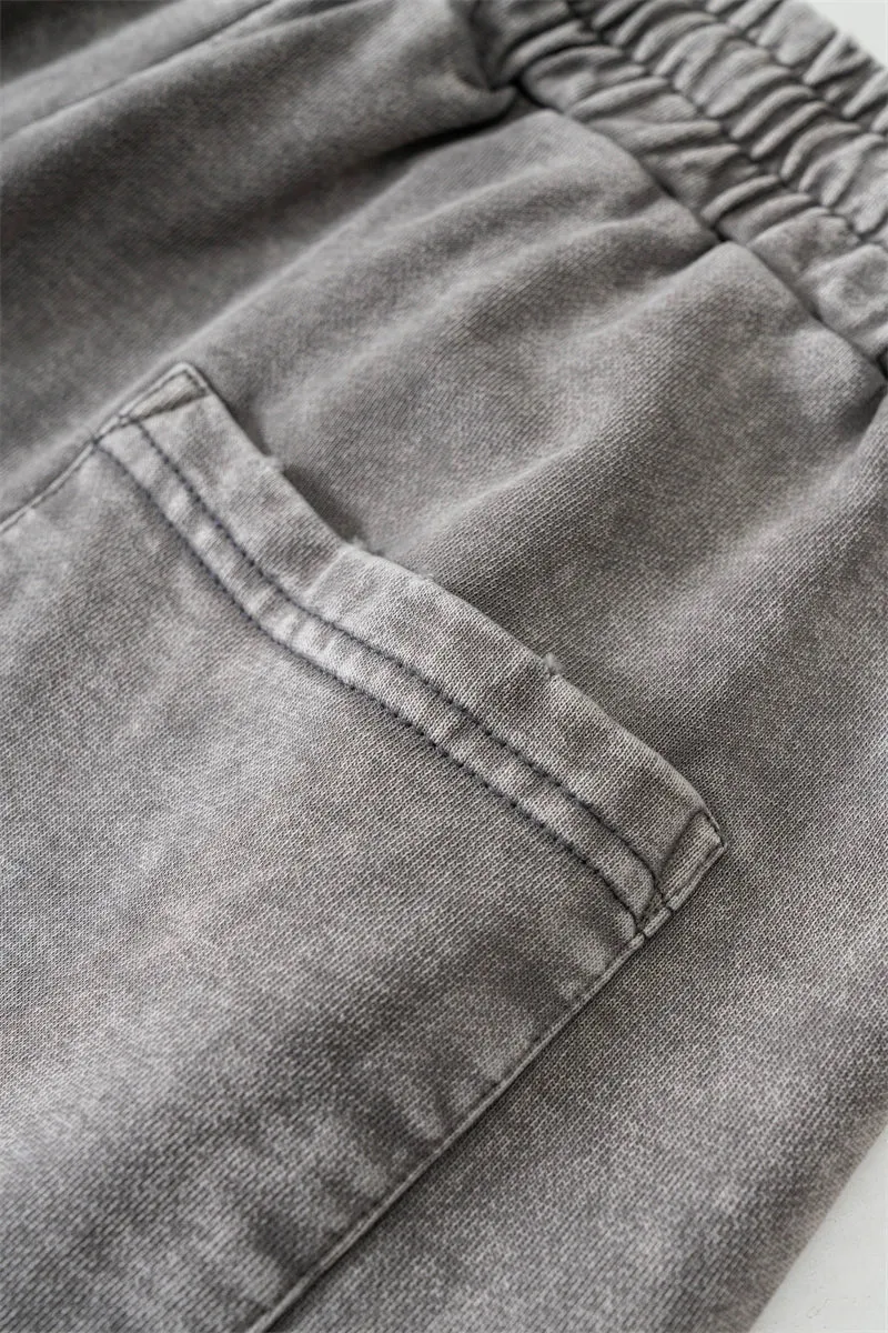 Obsidian Phoenix Luxury Retro Washed Cotton Pants - Unisex 330gsm Distressed Loose-Fit Straight Trousers