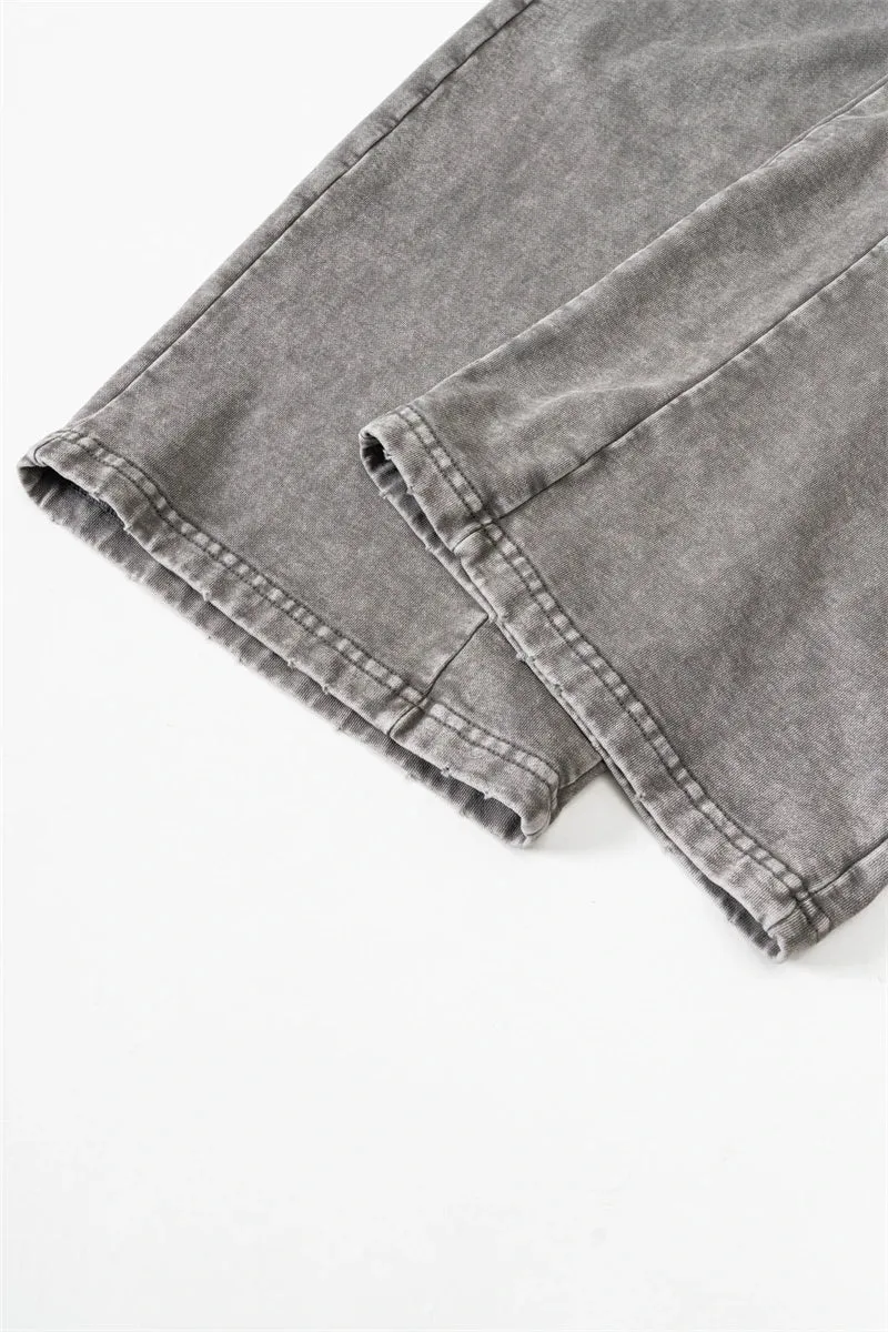 Obsidian Phoenix Luxury Retro Washed Cotton Pants - Unisex 330gsm Distressed Loose-Fit Straight Trousers
