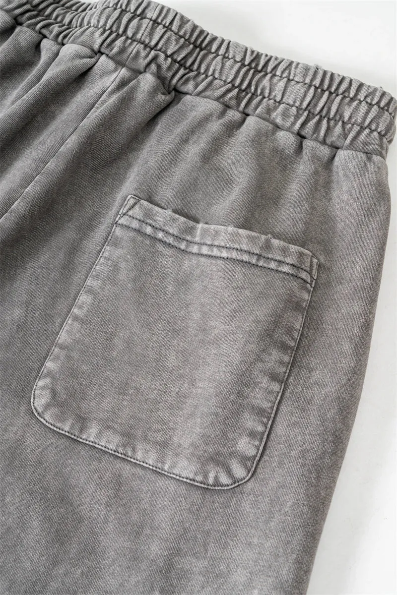 Obsidian Phoenix Luxury Retro Washed Cotton Pants - Unisex 330gsm Distressed Loose-Fit Straight Trousers