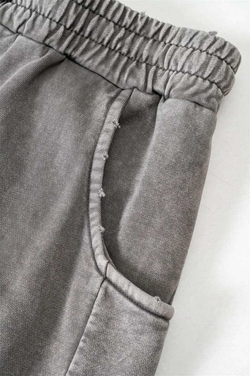 Obsidian Phoenix Luxury Retro Washed Cotton Pants - Unisex 330gsm Distressed Loose-Fit Straight Trousers