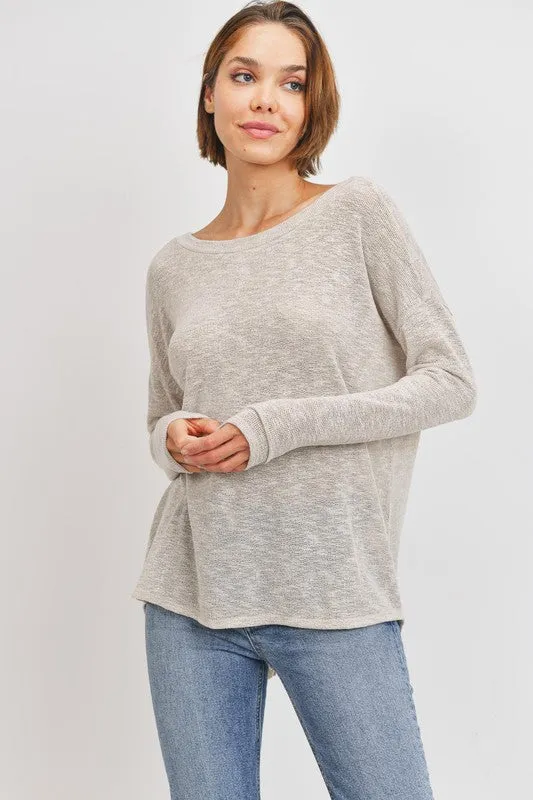 Open Back Drop Shoulder Slub Knit Top