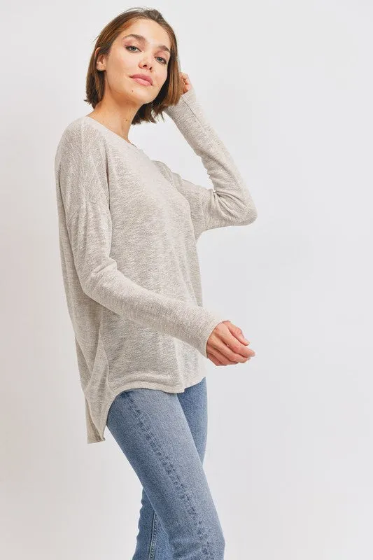 Open Back Drop Shoulder Slub Knit Top