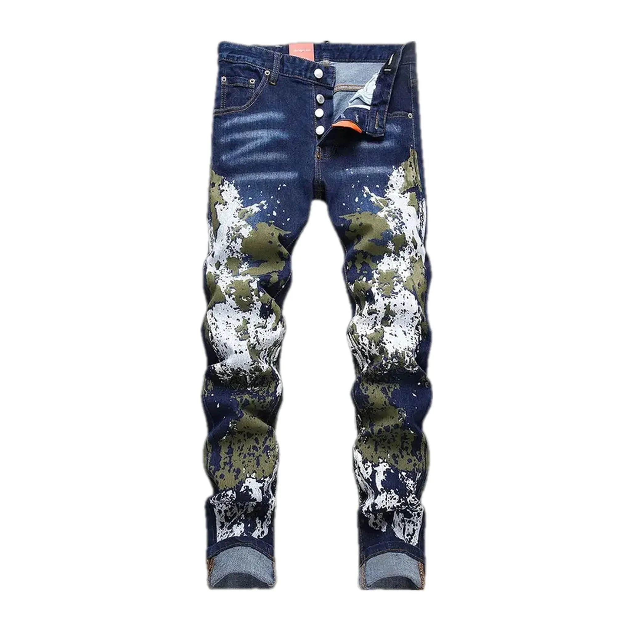 Painted graphic stretchable men's jeans