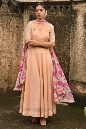 Peach Embellished Anarkali Set