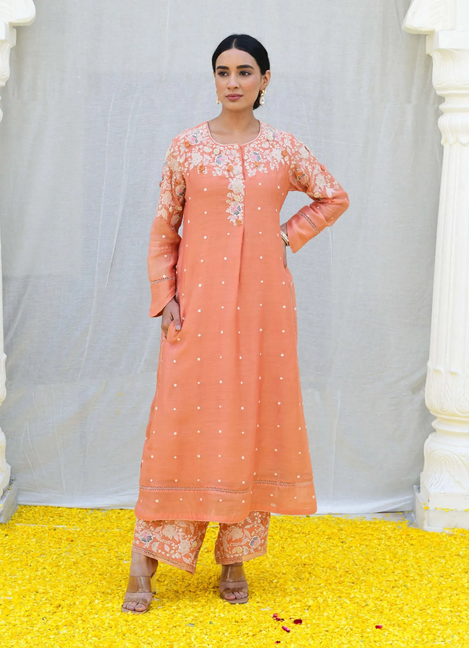 Peach long kurta and pants