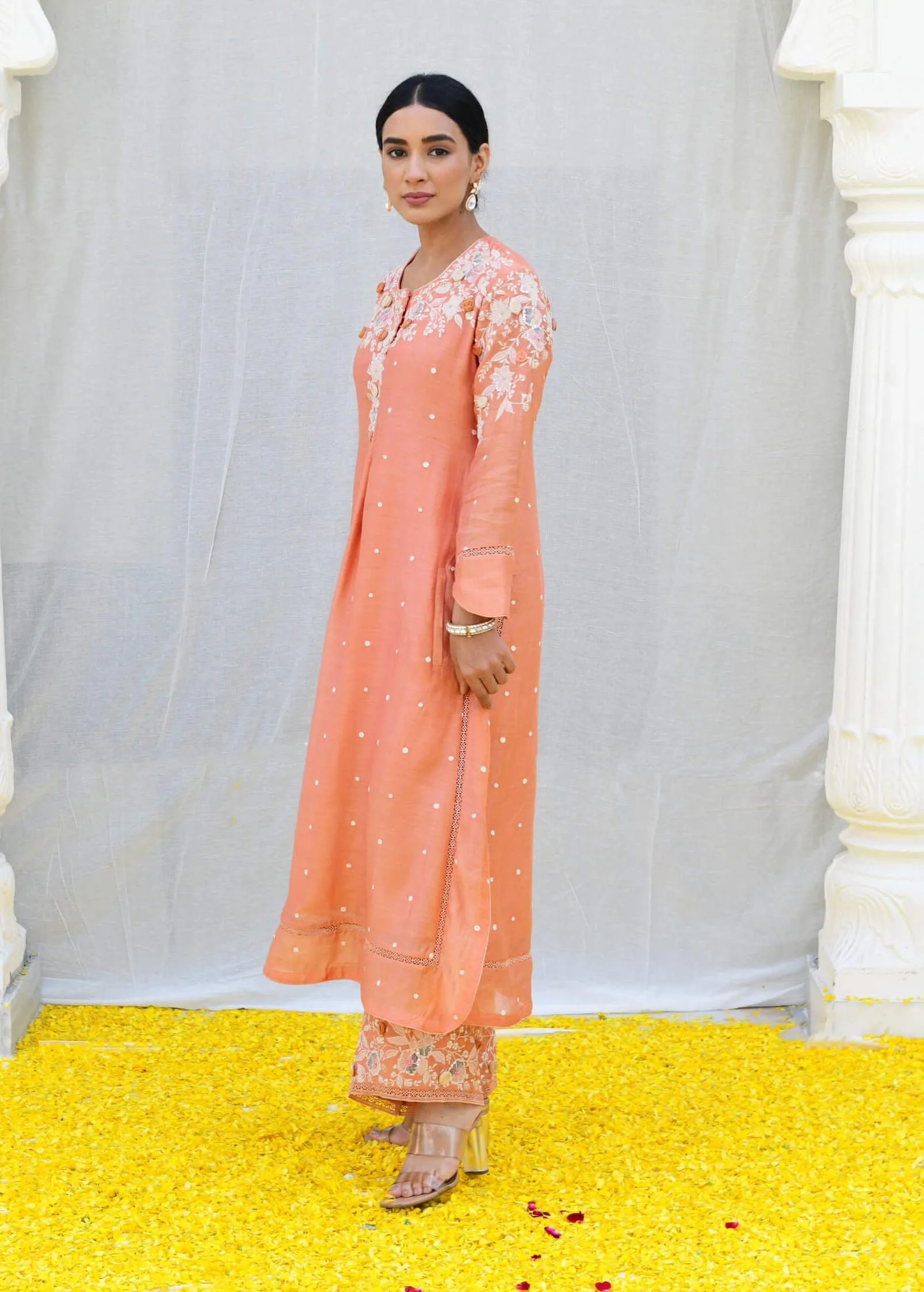 Peach long kurta and pants