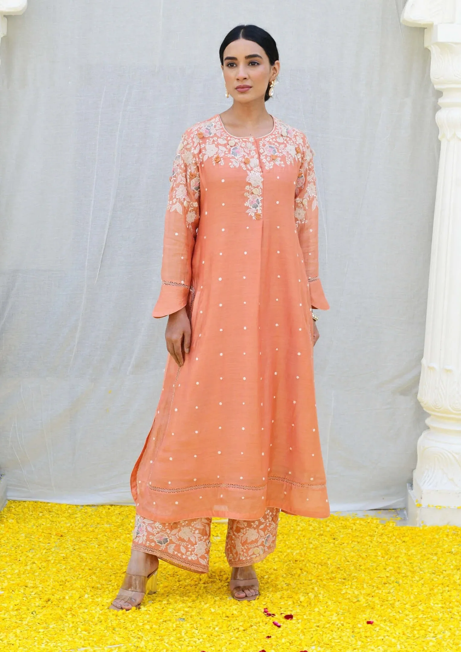 Peach long kurta and pants