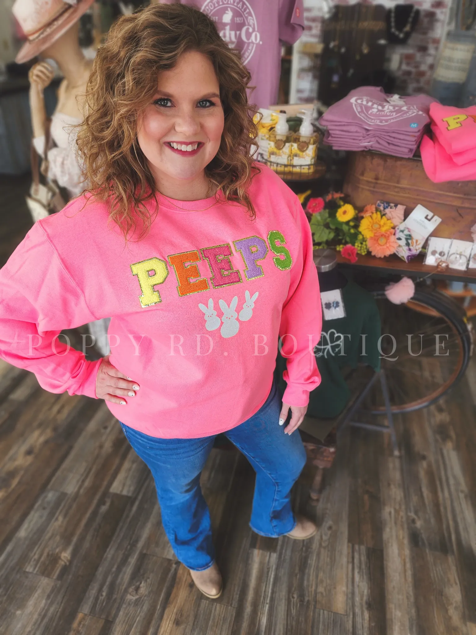 Peeps Ideal Chenille Sweatshirt: Safety Pink