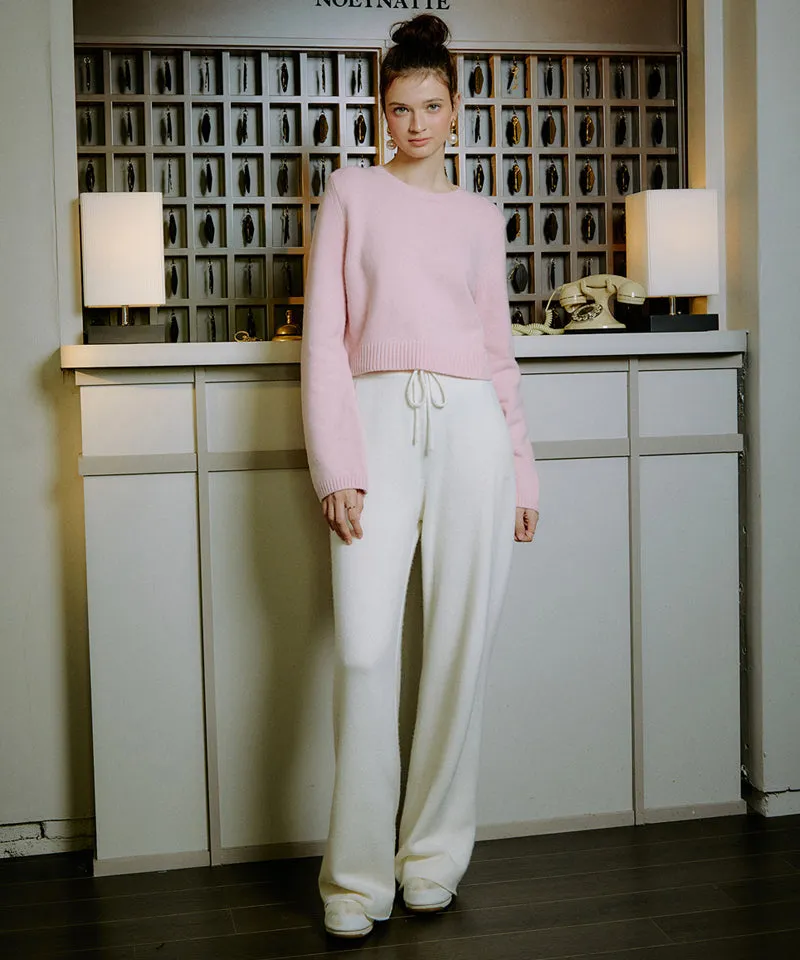PIV'VEE Cashmere Knit Straight Pants - Pure Ivory