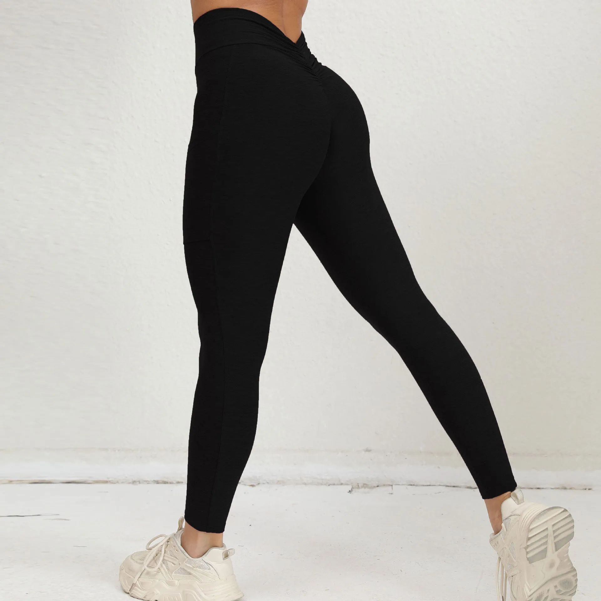 Pleated Two Side Pockets V Waist Yoga Pants