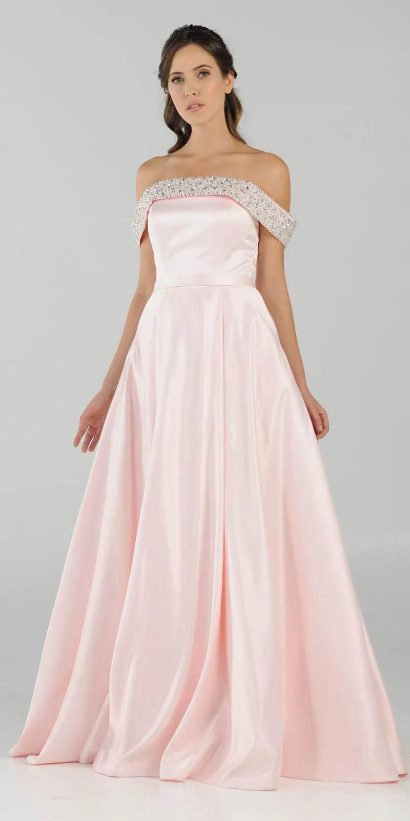 Poly USA 8242 Embellished Off-the-Shoulder Long Dress A-line